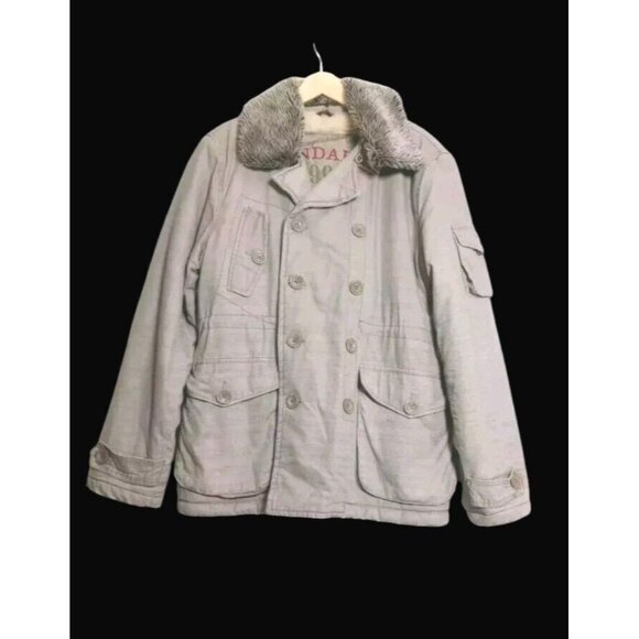 Fengkadakaila FNDAKL Beige Sherpa Lined Jacket Faux Fur Collar Men's Size Large - Picture 1 of 13
